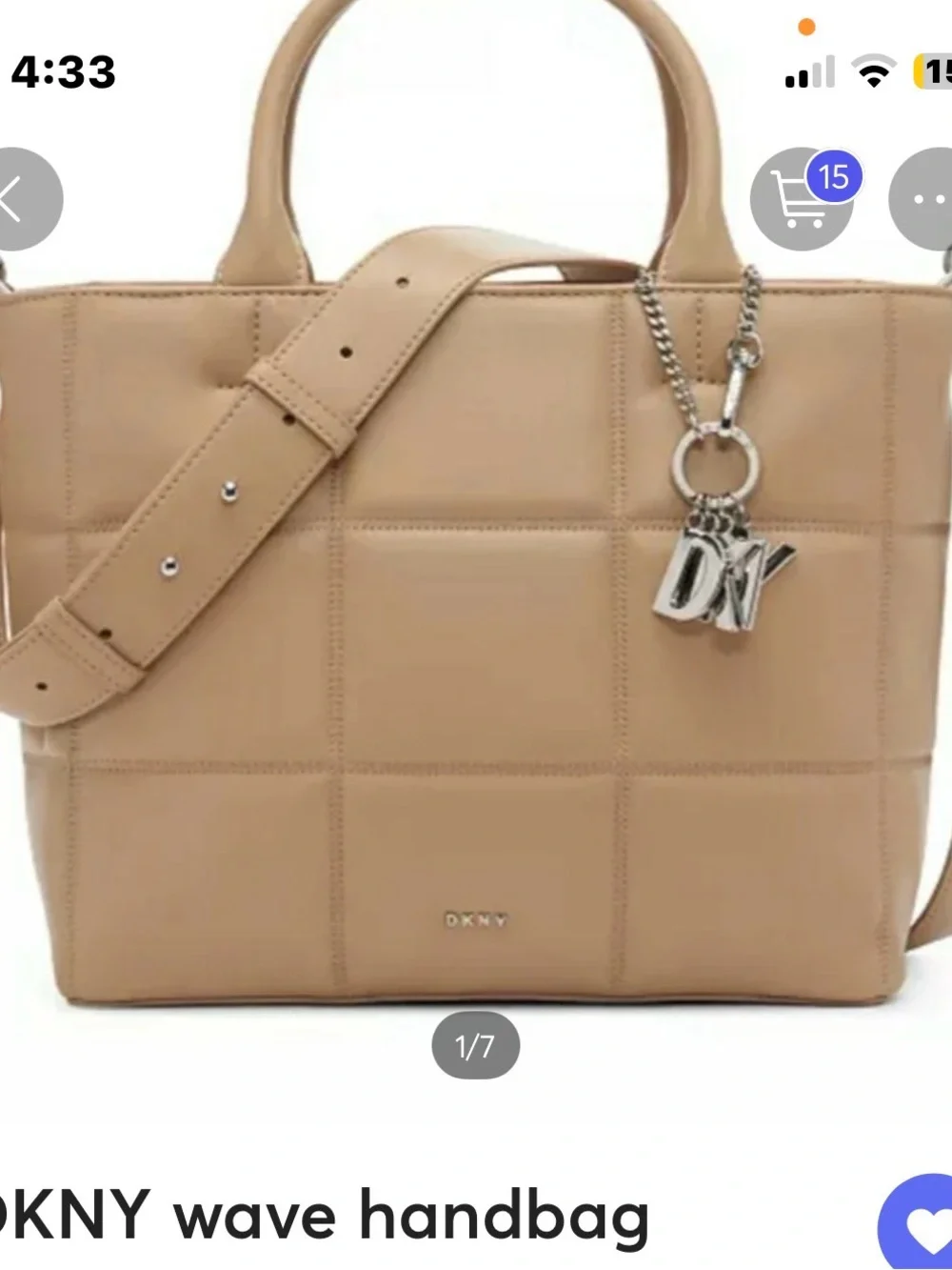 DKNY Beige Quilted Tote charm not included